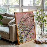 GLASS Tennis Racket with Daisies Aesthetic Wall Décor Print