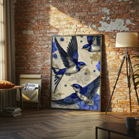 Glorious Blue Birds Floral Aesthetic Wall Print Wall Poster Print