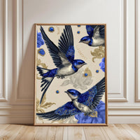 Glorious Blue Birds Floral Aesthetic Wall Print Wall Poster Print