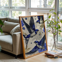 Glorious Blue Birds Floral Aesthetic Wall Print Wall Poster Print