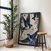 Glorious Blue Birds Floral Aesthetic Wall Print Wall Poster Print