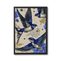 Glorious Blue Birds Floral Aesthetic Wall Print Wall Poster Print