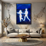 Glowing Figures Abstract Modern Wall Art – White Figures on Deep Blue