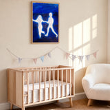 Glowing Figures Abstract Modern Wall Art – White Figures on Deep Blue