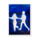 Glowing Figures Abstract Modern Wall Art – White Figures on Deep Blue