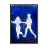 Glowing Figures Abstract Modern Wall Art – White Figures on Deep Blue
