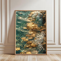 Gold Coins in Water Aesthetic Wall Print Décor Poster – Luxury Gold Coin Print Décor
