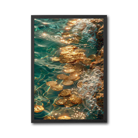 Gold Coins in Water Aesthetic Wall Print Décor Poster – Luxury Gold Coin Print Décor
