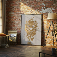 Golden Cat Minimal Wall Print – Minimal Cat Illustration Print