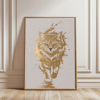 Golden Cat Minimal Wall Print – Minimal Cat Illustration Print
