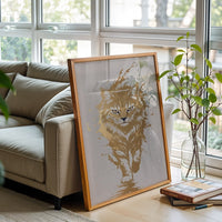 Golden Cat Minimal Wall Print – Minimal Cat Illustration Print
