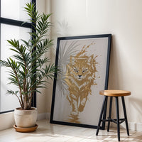 Golden Cat Minimal Wall Print – Minimal Cat Illustration Print