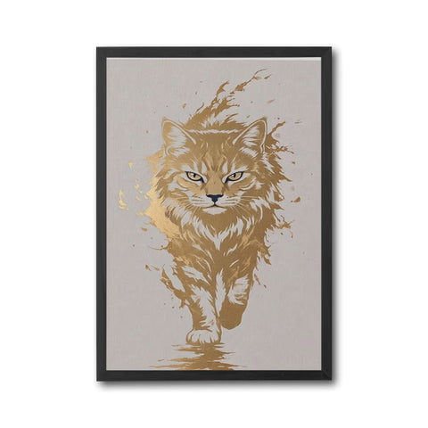 Golden Cat Minimal Wall Print – Minimal Cat Illustration Print