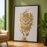 Golden Cat Modern Abstract Wall Art – Gold and Cream Cat Print