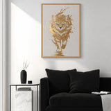 Golden Cat Modern Abstract Wall Art – Gold and Cream Cat Print