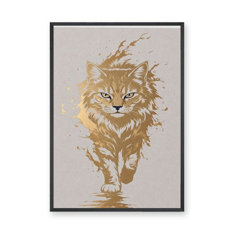Golden Cat Modern Abstract Wall Art – Gold and Cream Cat Print