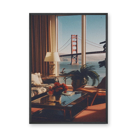 Golden Gate Bridge Interior View Vintage Wall Art – Cozy San Francisco Bay Lounge