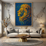 Golden Lion Abstract Wall Art – Van Gogh Style Lion Print