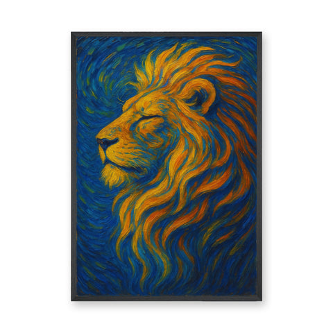 Golden Lion Abstract Wall Art – Van Gogh Style Lion Print