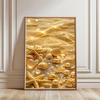 Golden Seashells and Starfish Aesthetic Wall Print Décor Poster