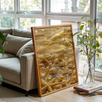 Golden Seashells and Starfish Aesthetic Wall Print Décor Poster