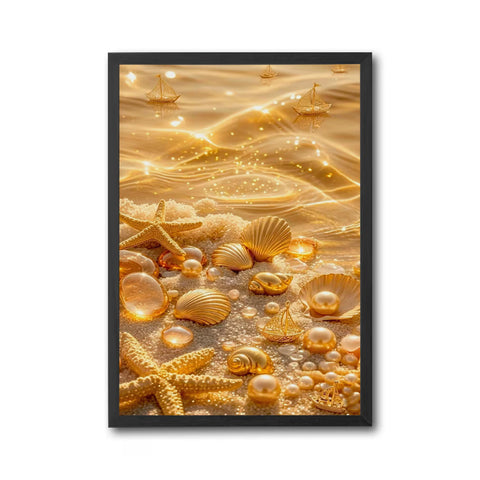 Golden Seashells and Starfish Aesthetic Wall Print Décor Poster