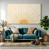 Golden Sunburst Minimalist Wall Art – Cream and Gold Celestial Print