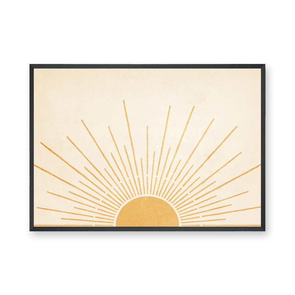 Golden Sunburst Minimalist Wall Art – Cream and Gold Celestial Print