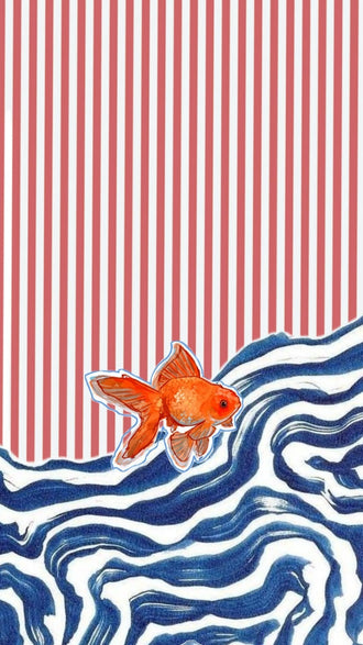Goldfish Wave Modern Wall Art – Orange Fish and Blue Waves