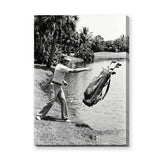 Golf Photography Vintage Wall Art – Golfer Tossing Clubs Into a Lake