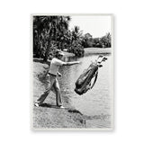 Golf Photography Vintage Wall Art – Golfer Tossing Clubs Into a Lake