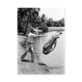 Golf Photography Vintage Wall Art – Golfer Tossing Clubs Into a Lake