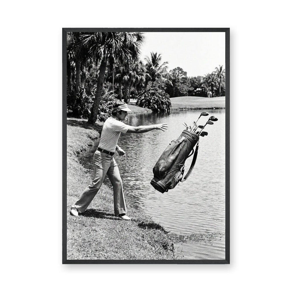 Golf Photography Vintage Wall Art – Golfer Tossing Clubs Into a Lake