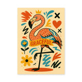 Graceful Flamingo Pop Art Wall Art – Colorful Crowned Bird Print