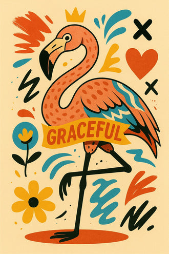 Graceful Flamingo Pop Art Wall Art – Colorful Crowned Bird Print