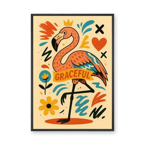 Graceful Flamingo Pop Art Wall Art – Colorful Crowned Bird Print