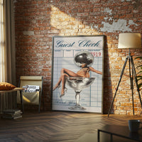 Guest Check Thank You Disco Ball Pop Art Décor Poster, Retro Cocktail Wall Décor