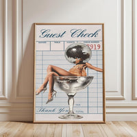 Guest Check Thank You Disco Ball Pop Art Décor Poster, Retro Cocktail Wall Décor