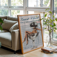 Guest Check Thank You Disco Ball Pop Art Décor Poster, Retro Cocktail Wall Décor
