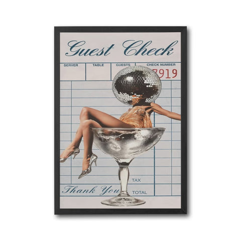 Guest Check Thank You Disco Ball Pop Art Décor Poster, Retro Cocktail Wall Décor