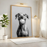 Happy Dog Modern Wall Art – Black and White Portrait With Ball