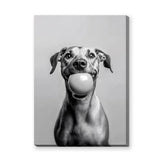 Happy Dog Modern Wall Art – Black and White Portrait With Ball