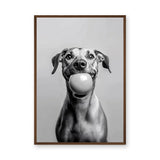 Happy Dog Modern Wall Art – Black and White Portrait With Ball
