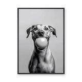 Happy Dog Modern Wall Art – Black and White Portrait With Ball