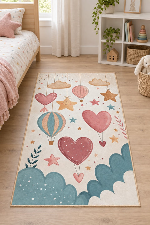 Heart Balloon Kids Area Rug in a nursery