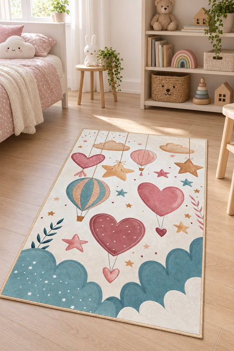 Heart Balloon Kids Area Rug in a nursery
