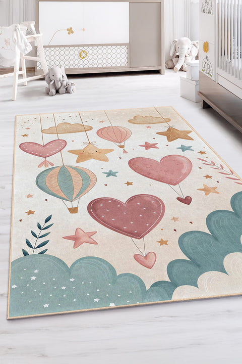 Heart Balloon Kids Area Rug in a nursery