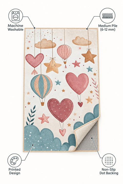 Heart Balloon Kids Area Rug – features