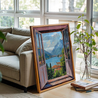 Henri Matisse Inspired Open Window Print, Fauvism Style Mediterranean Scene, Lake Como Patio View Wall Print, Contemporary Art Decor
