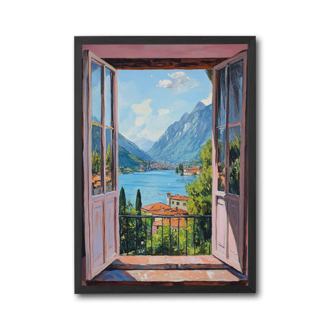 Henri Matisse Inspired Open Window Print, Fauvism Style Mediterranean Scene, Lake Como Patio View Wall Print, Contemporary Art Decor
